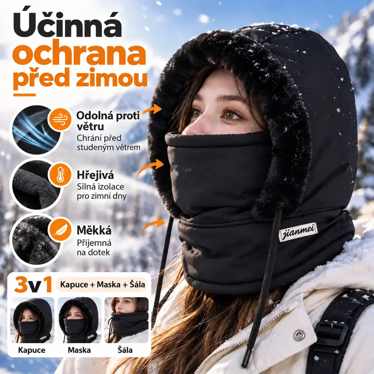 50% SLEVA 🔥3v1 Zimní kapuce s flísovou podšívkou, unisex teplá outdoorová čiapka, chrání hlavu, obličej a krk, lyžování, jízda na kole