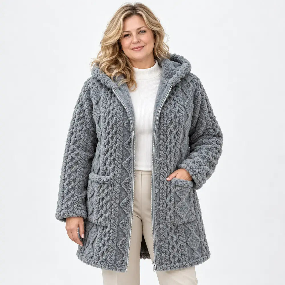 50% SLEVA 🔥【S-3XL】Dámský zimní kabát s kapucí, oboustranný měkký plyš, zipové zapínání, volný střih, podzim a zimu