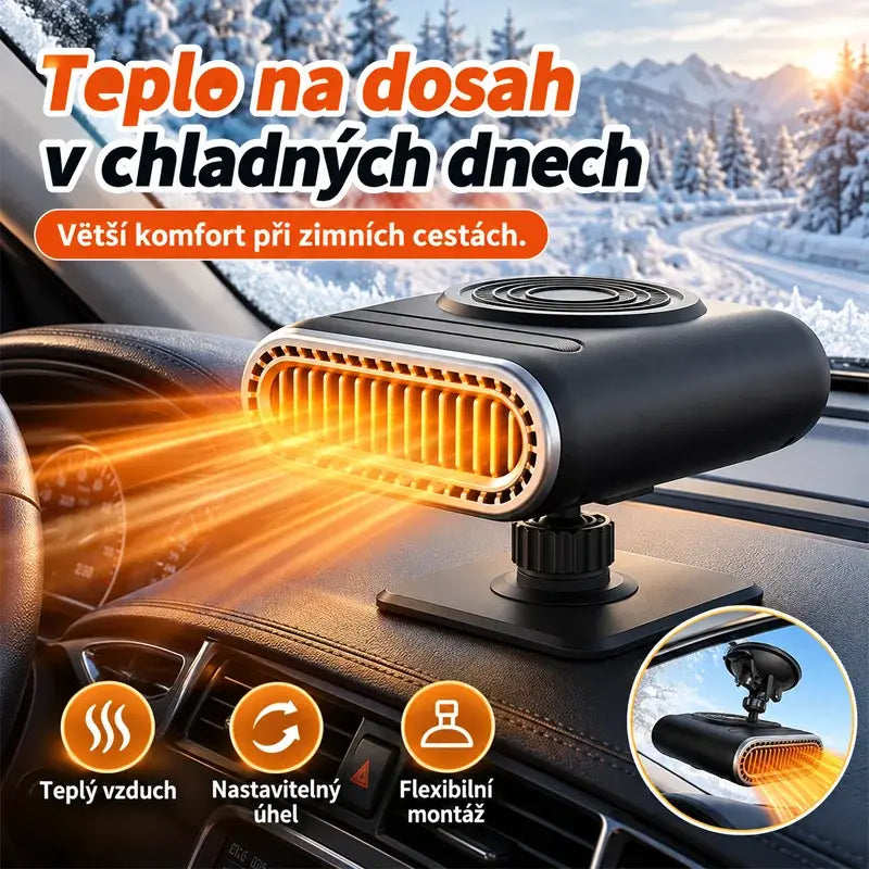 50% SLEVA🔥Vylepšené 12V autotopení 120W, rychlé vytápění, odmrazování a odmlžování skla, 360° otočný podstavec s přísavkou, zimní topení do auta