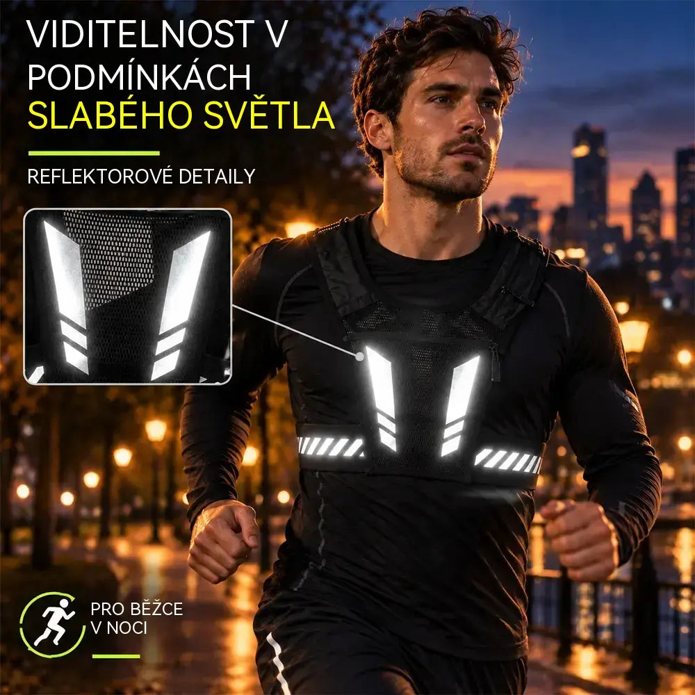 🔥50% SLEVA | Běžecká sportovní vesta s kapsou na telefon, reflexní prvky, prodyšná síťovina, úchyt na láhev, nastavitelné popruhy