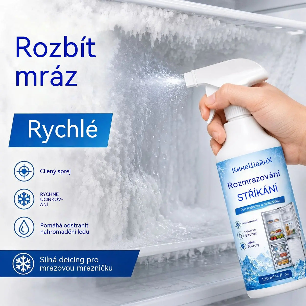 🔥【Kupte 1 a získejte 1 zdarma】❄️ Sprej pro odmrazování ledničky a mrazničky, rychlé odstranění ledu, domácí čistící sprej