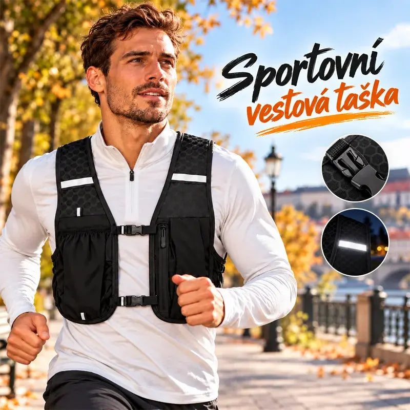 🔥50% SLEVA | Sportovní vestová taška na běh, turistiku, cyklistiku, lehká, s reflexními prvky, kapsy na telefon a láhev