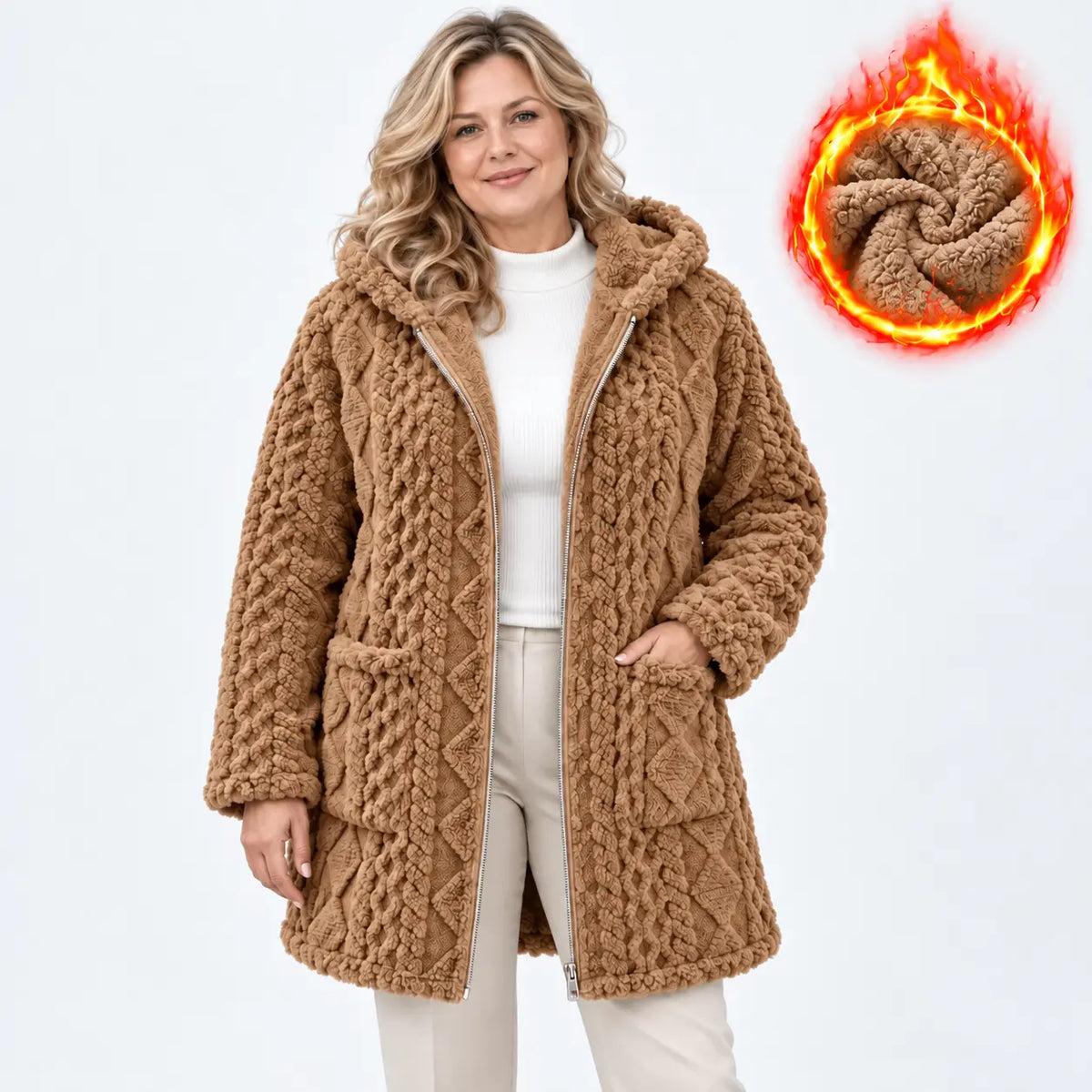 50% SLEVA 🔥【S-3XL】Dámský zimní kabát s kapucí, oboustranný měkký plyš, zipové zapínání, volný střih, podzim a zimu