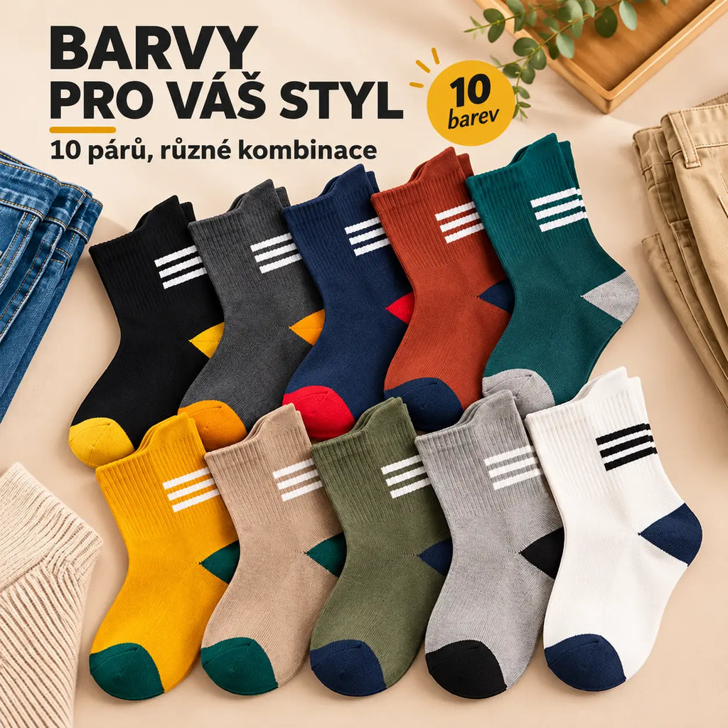 🔥10 párů ponožek za 550 Kč🧦 Dlouhé prodyšné bavlněné sportovní ponožky, pánské i dámské párové ponožky, stylové basketbalové ponožky na podzim a zimu, 10 barev