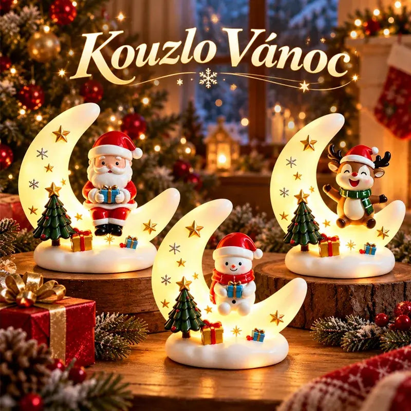 🔥50% SLEVA | 🎅💡Vánoční měsíční noční světlo se Santa Clausem, pryskyřičná dekorace, USB napájení, vánoční dárek do obýváku a ložnice