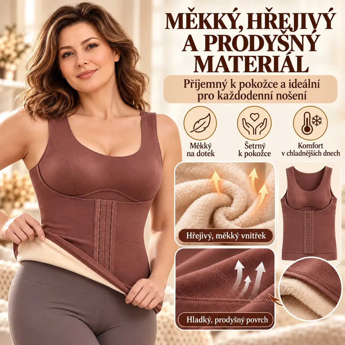 50% SLEVA 🔥【XL–5XL/4 barvy】Dámská teplá fleecová vesta, zateplená, břišní korzet na zeštíhlení pasu, termo vyhřívané prádlo