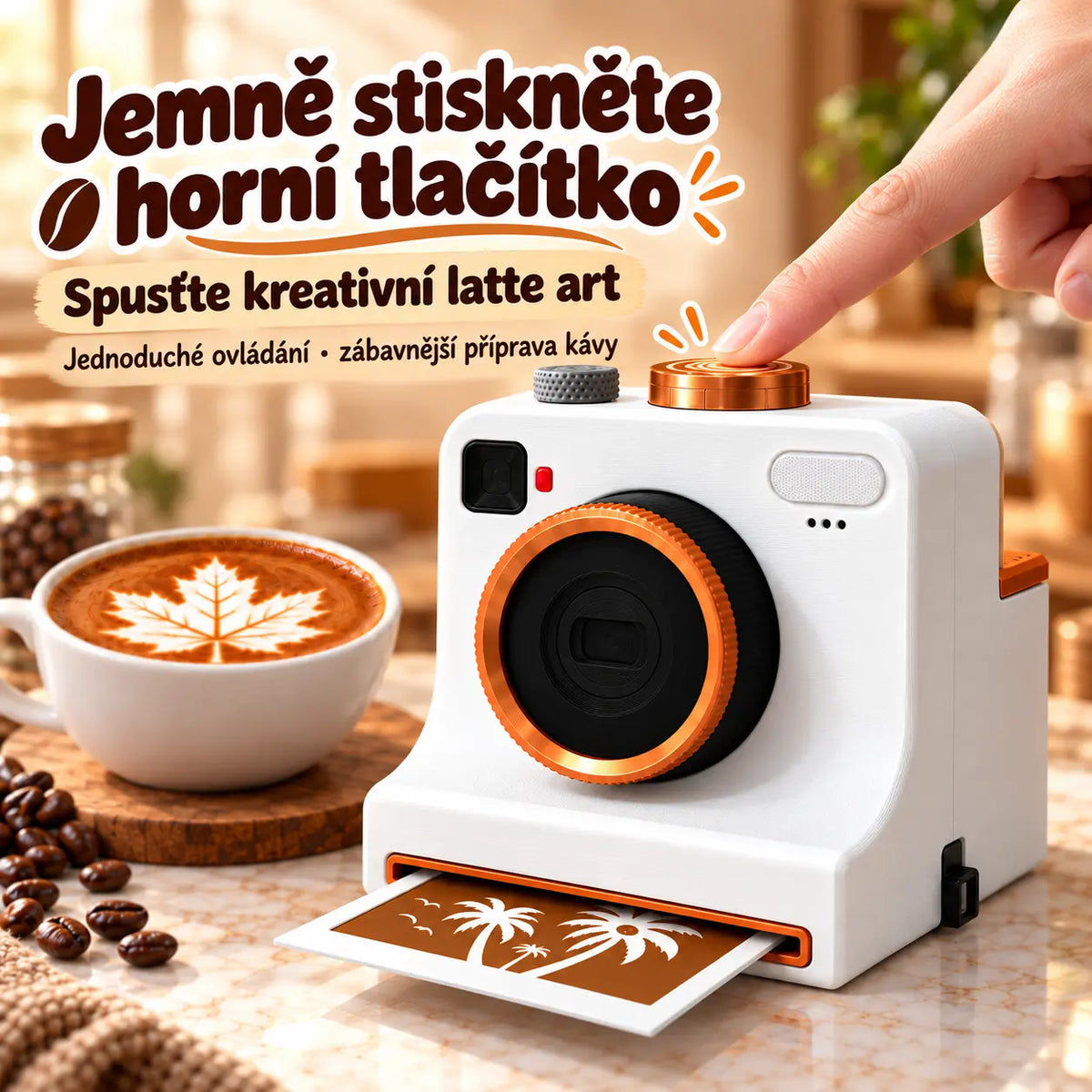 ☕️50% SLEVA | Retro fotoaparát na latte art, mechanická tiskárna šablon na kávu, 3D tištěný, obsahuje 12 náhodných šablon, nástroj na kávové vzory