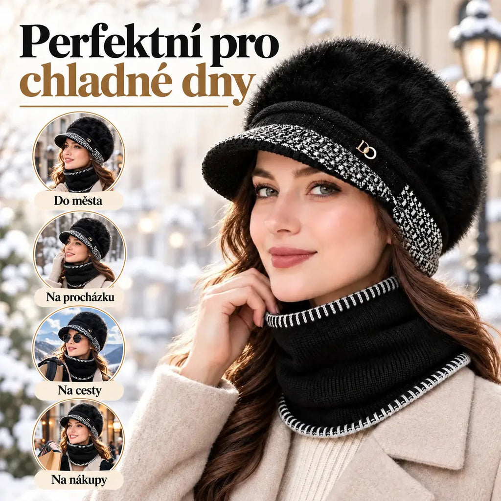 🔥50% SLEVA｜【čepice + šála】Dámská pletená kšiltovka z králičí srsti s ušními klapkami, teplá, všestranná, na podzim a zimu, vhodná pro maminky a seniory