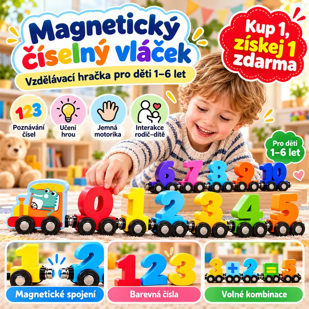 🔥 Kup 1, získej 1 zdarma | Magnetický číselný vláček pro děti, vzdělávací stavebnice, hračka pro batolata 1–6 let, rané vzdělávání