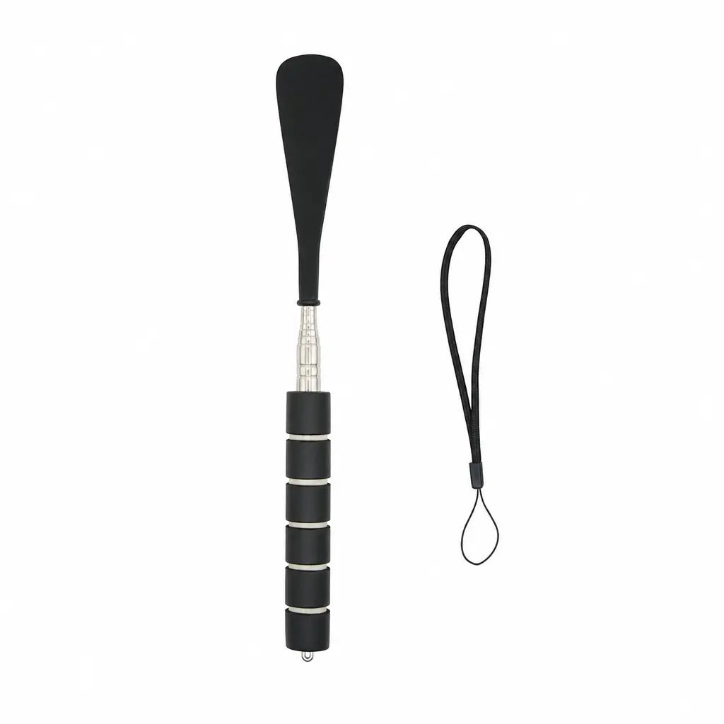 ✨ Koupíš jeden, dostaneš jeden zdarma! (2 ks) Teleskopická lžíce na boty z nerezové oceli, délka až 70 cm, měkká pěnová rukojeť, 6 barev, nazouvání bez ohýbání