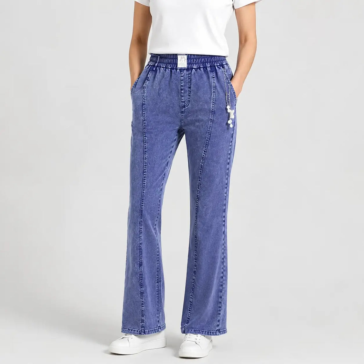 50% SLEVA 👖【M–4XL】Dámské vysokopásové strečové džíny, široký lem, pružný pas, velké velikosti 40–105 kg, letní módní kalhoty pro maminky, štíhlý střih