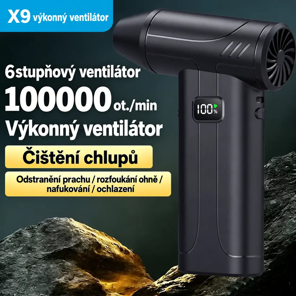 50% SLEVA🔥🌪️Výkonný ruční vysokorychlostní ventilátor X9, turbomotor, 6 rychlostí, LED svítilna, přenosný na kempování, čištění prachu a odstraňování sněhu