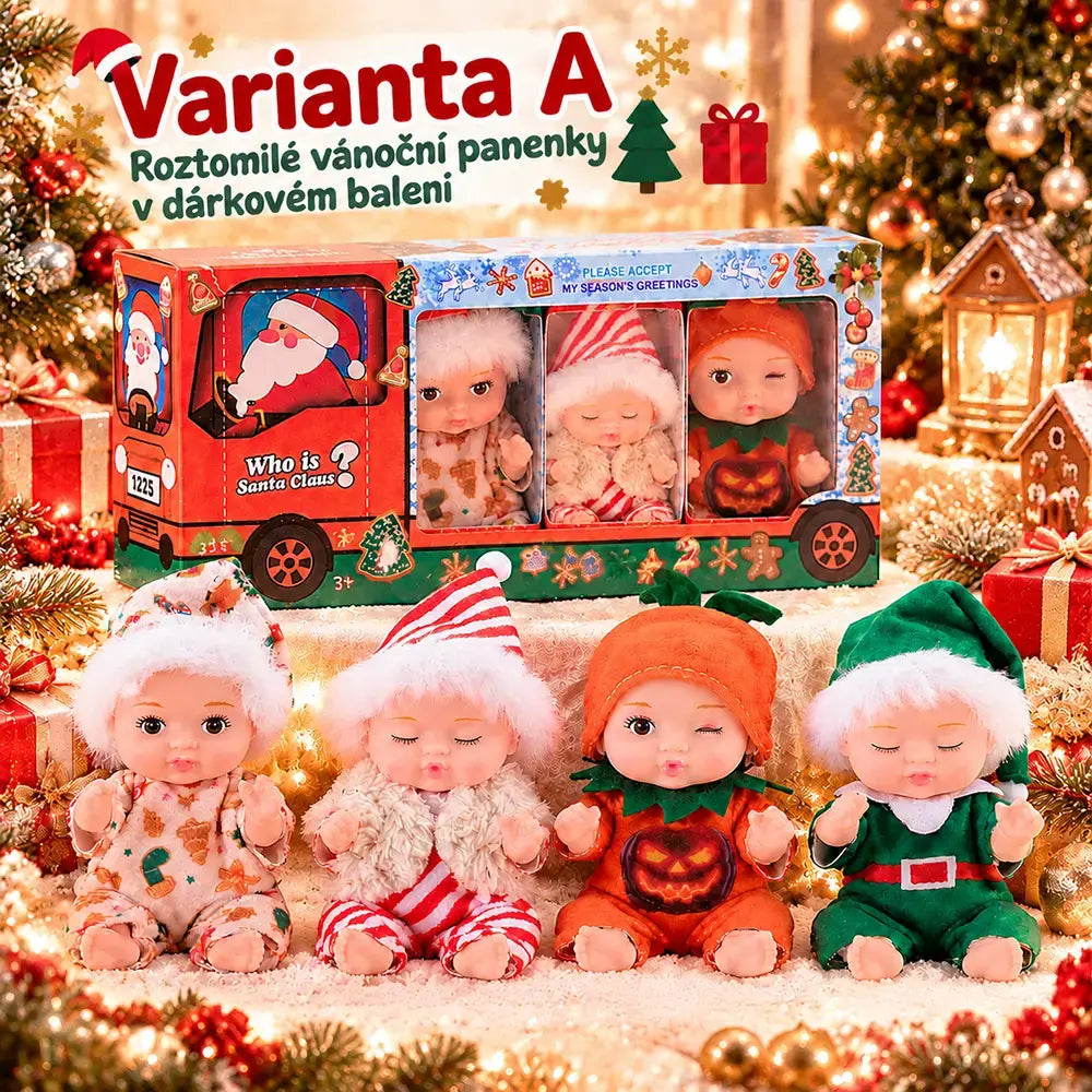 🔥50% SLEVA | 4dílná sada realistických vánočních rebirth panenek, vinylové figurky 10 cm, spící panenky, dekorace