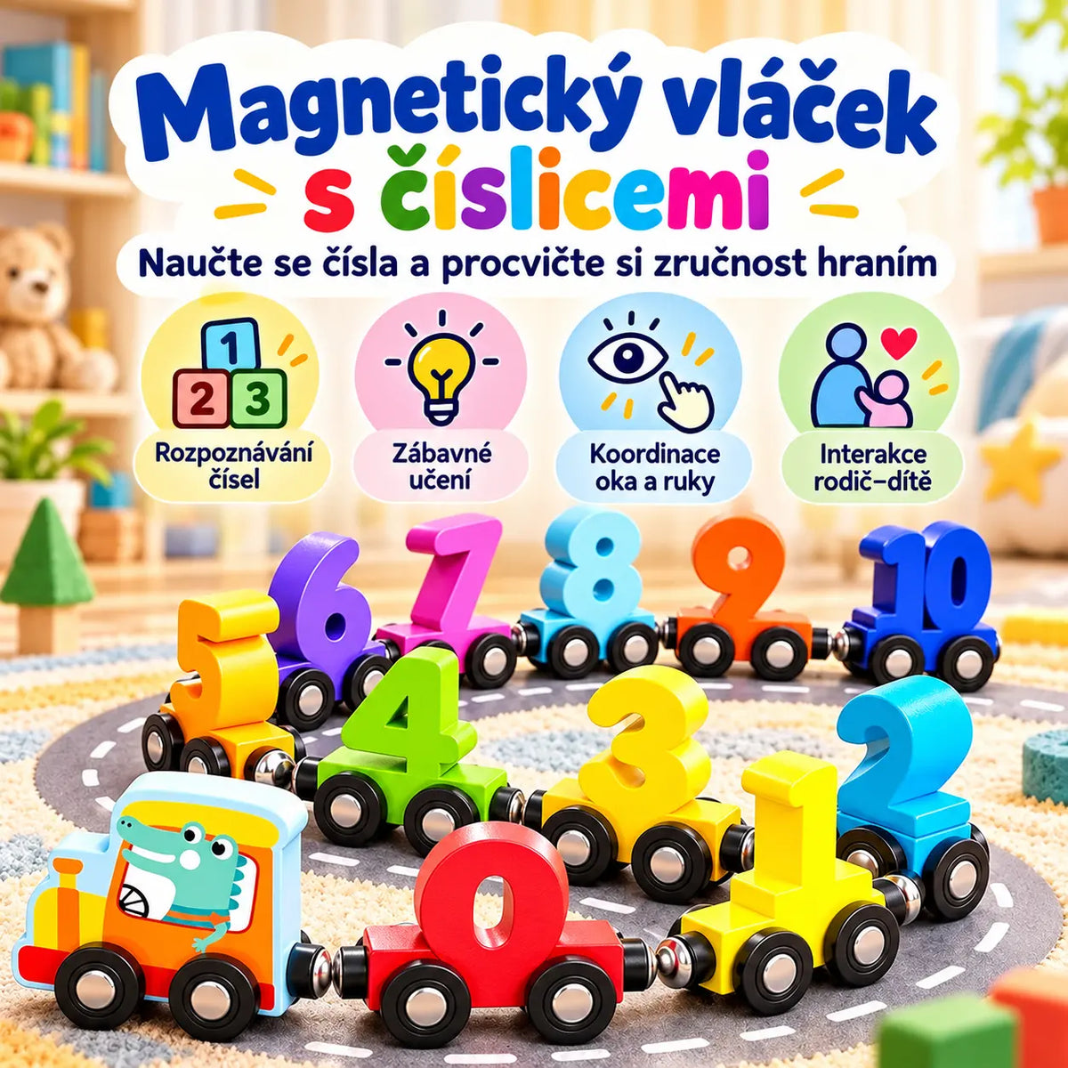 🔥 Kup 1, získej 1 zdarma | Magnetický číselný vláček pro děti, vzdělávací stavebnice, hračka pro batolata 1–6 let, rané vzdělávání