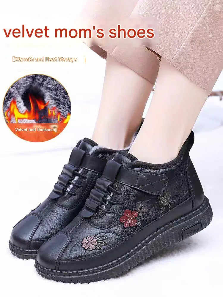 💖🌟50% SLEVA! ❄️⛄【35-42】Dámské zimní boty s výšivkou, zateplené vlněnou podšívkou, voděodolné, protiskluzová měkká podrážka, pohodlné boty pro seniory