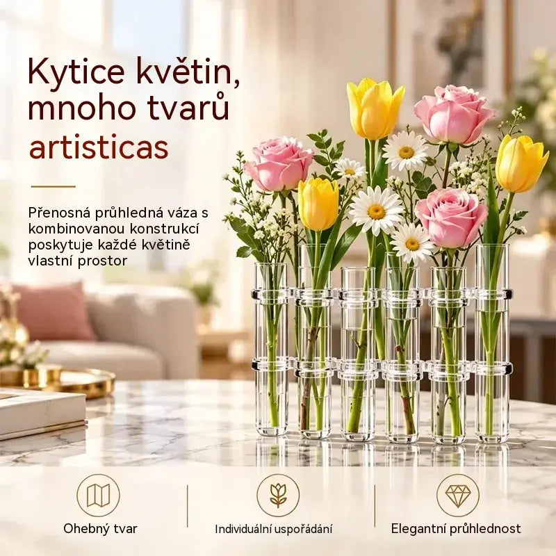💐50% SLEVA | 【6 kusů】Skleněná váza ve stylu zkumavky, průhledná borosilikátová sklo, skladací design, dekorace na hydroponické květiny
