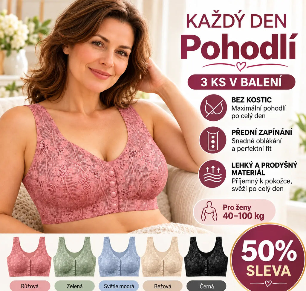 👙 50% SLEVA | Balení po 3 ks, Dámská krajková podprsenka bez kostic, zapínání vpředu, tenký střih, pro ženy 40–100 kg, pohodlná mamčina podprsenka