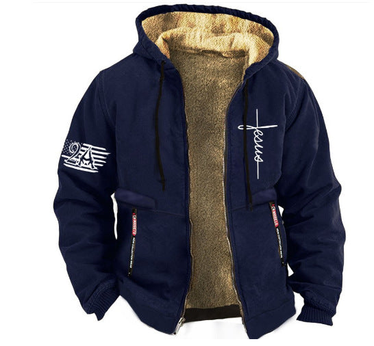 🔥50% SLEVA ✨【S–3XL】Pánská módní podzimní a zimní bunda, zesílená fleeceová mikina na zip z měkkého sametu