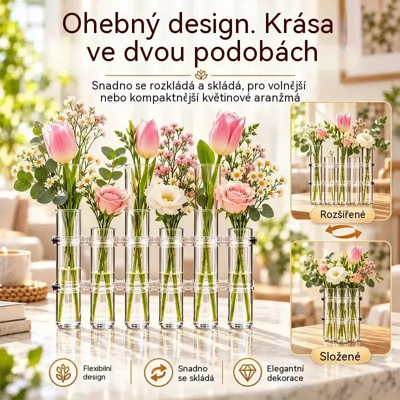 💐50% SLEVA | 【6 kusů】Skleněná váza ve stylu zkumavky, průhledná borosilikátová sklo, skladací design, dekorace na hydroponické květiny