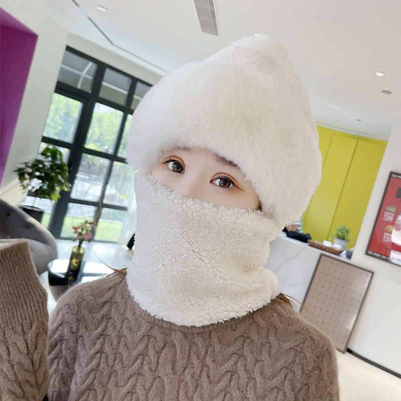 50% SLEVA 🔥Dámská zimní čepice s šátkem v jednom, dvouvrstvá zahuštěná komfortní fleece s okrajem z umělé králičí srsti, větruodolná, obvod čepice 58–62 cm, více barev