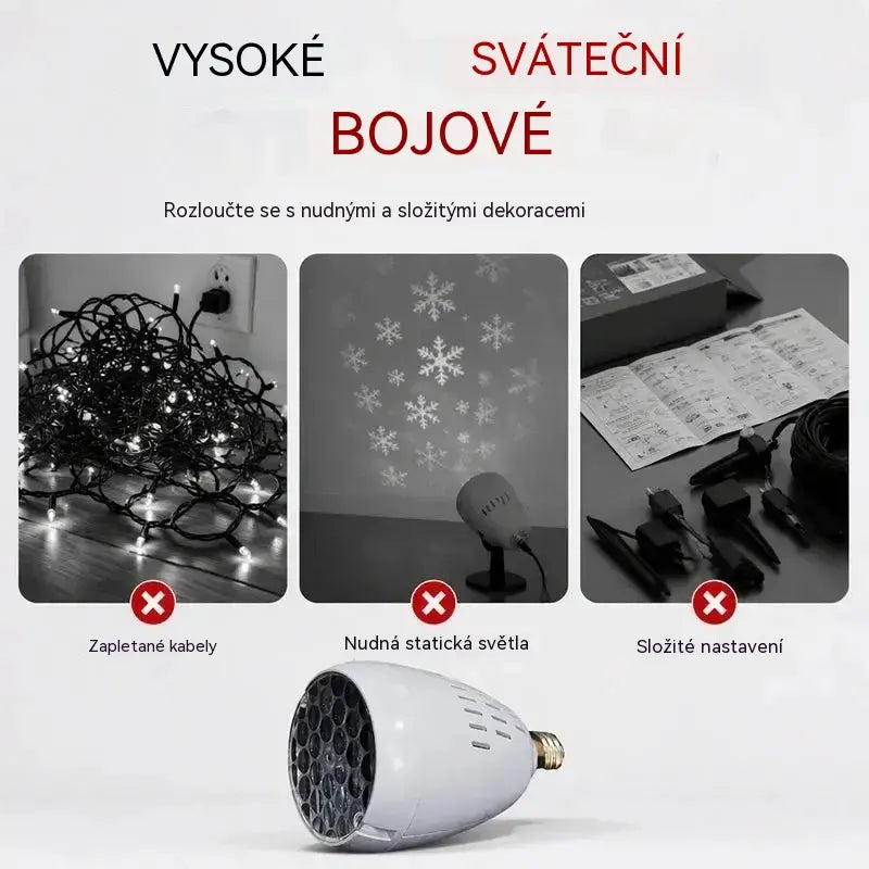 🎄❄️ 50% SLEVA | Vánoční LED projektorová žárovka E27, projekce sněhových vloček a sněhuláka, barevné světlo, vytváří sváteční atmosféru
