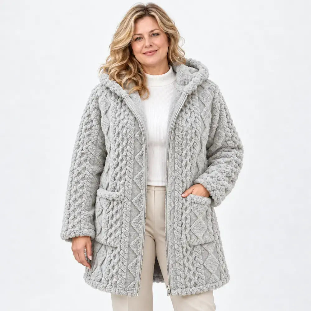 50% SLEVA 🔥【S-3XL】Dámský zimní kabát s kapucí, oboustranný měkký plyš, zipové zapínání, volný střih, podzim a zimu