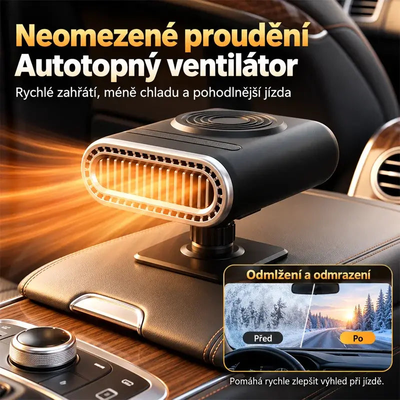 50% SLEVA🔥Vylepšené 12V autotopení 120W, rychlé vytápění, odmrazování a odmlžování skla, 360° otočný podstavec s přísavkou, zimní topení do auta