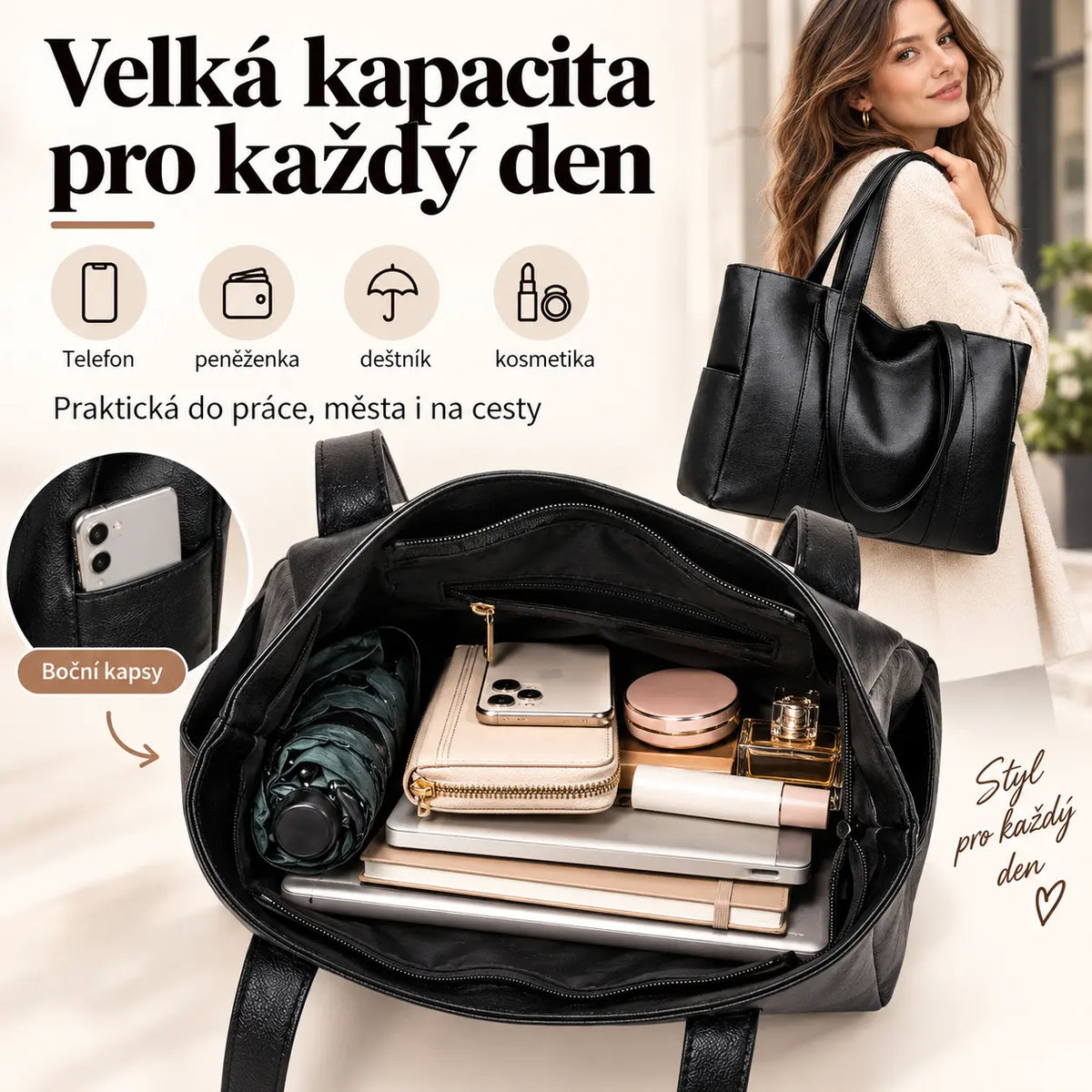 🔥50% SLEVA 👜 Nová dámská kabelka přes rameno z měkké kůže, velká kapacita, jednoduchá a univerzální, dámská taška pro maminky 2026