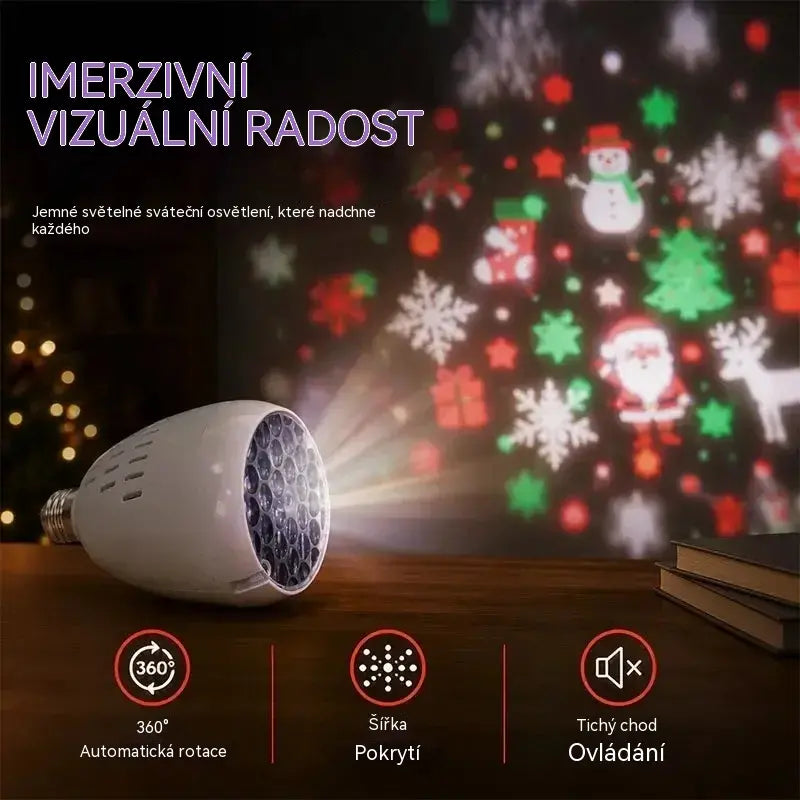 🎄❄️ 50% SLEVA | Vánoční LED projektorová žárovka E27, projekce sněhových vloček a sněhuláka, barevné světlo, vytváří sváteční atmosféru