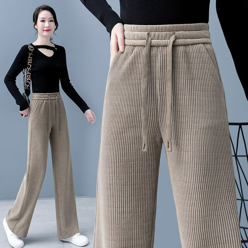 🔥50% SLEVA 👖【40–110 KG】✅ Dámské nové podzimní zimní manšestrové kalhoty se širokými nohavicemi, zateplené, splývavé, štíhlé, pohodlné volné rovné kalhoty