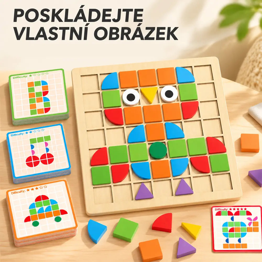 🔥50% SLEVA | Dřevěná 3D mozaiková puzzle pro děti, vzdělávací stavebnice, předškolní stolní hra, rozvíjí logiku a kreativitu