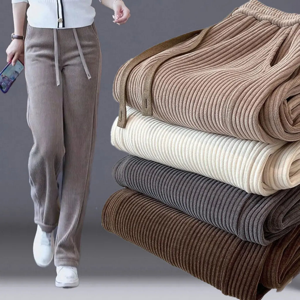 🔥50% SLEVA 👖【40–110 KG】✅ Dámské nové podzimní zimní manšestrové kalhoty se širokými nohavicemi, zateplené, splývavé, štíhlé, pohodlné volné rovné kalhoty