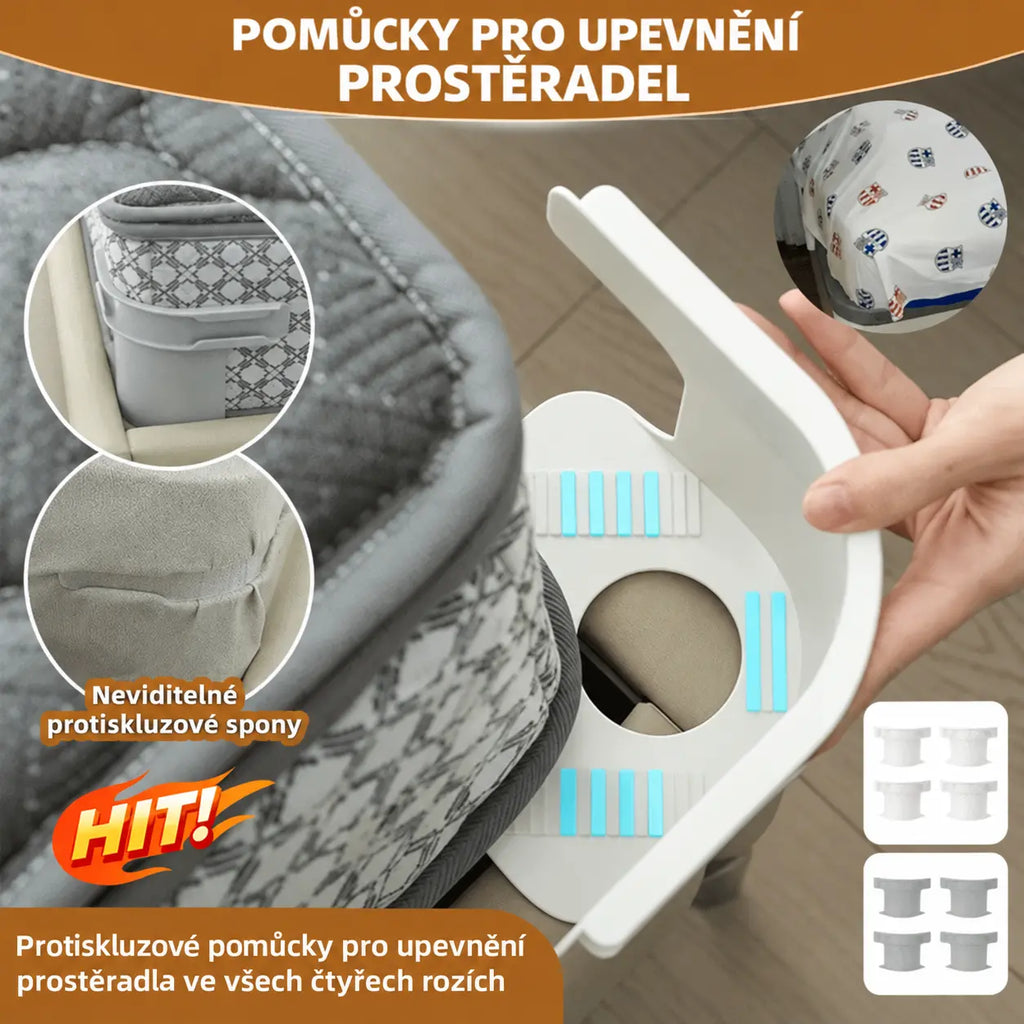 🔥50% SLEVA｜【4 ks】Neviditelné držáky na povlečení, bez jehel, protiskluzové, snadno použitelné, upevňovací spony na plachty a matrace
