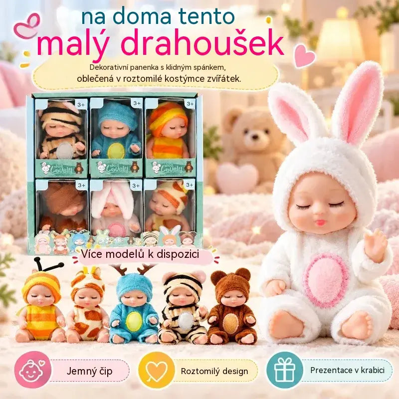 🔥50% SLEVA【6 ks】👶 Dárková sada reborn panenek, rozkošné malé spící panenky miminek v kostýmech zvířátek, skvělý dárek pro děti