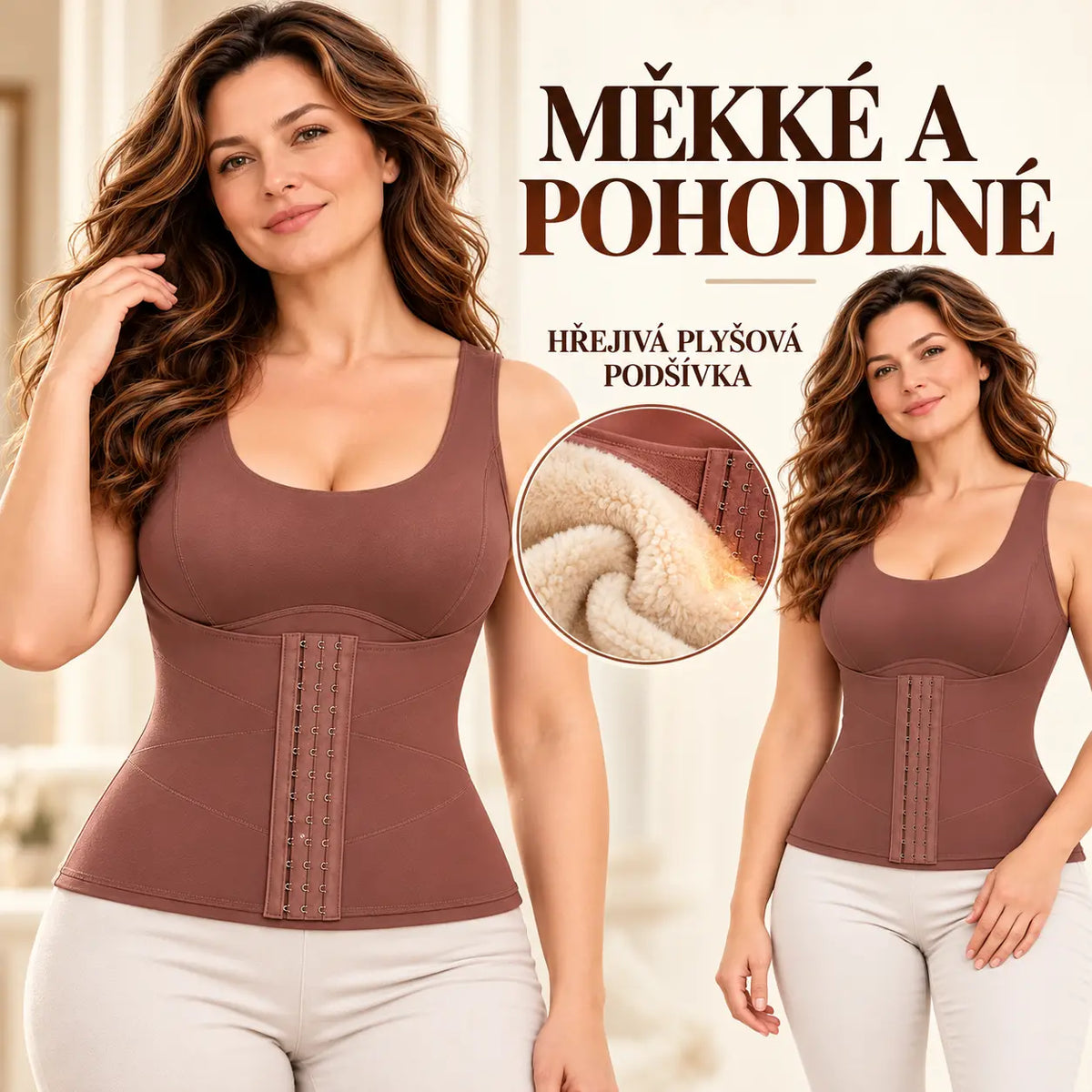 50% SLEVA 🔥【XL–5XL/4 barvy】Dámská teplá fleecová vesta, zateplená, břišní korzet na zeštíhlení pasu, termo vyhřívané prádlo