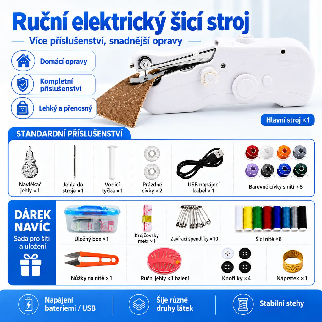 🧵 50% SLEVA |【48 příslušenství】Přenosný ruční elektrický šicí stroj, miniaturní kapesní šicí stroj pro domácí opravy, DIY šití