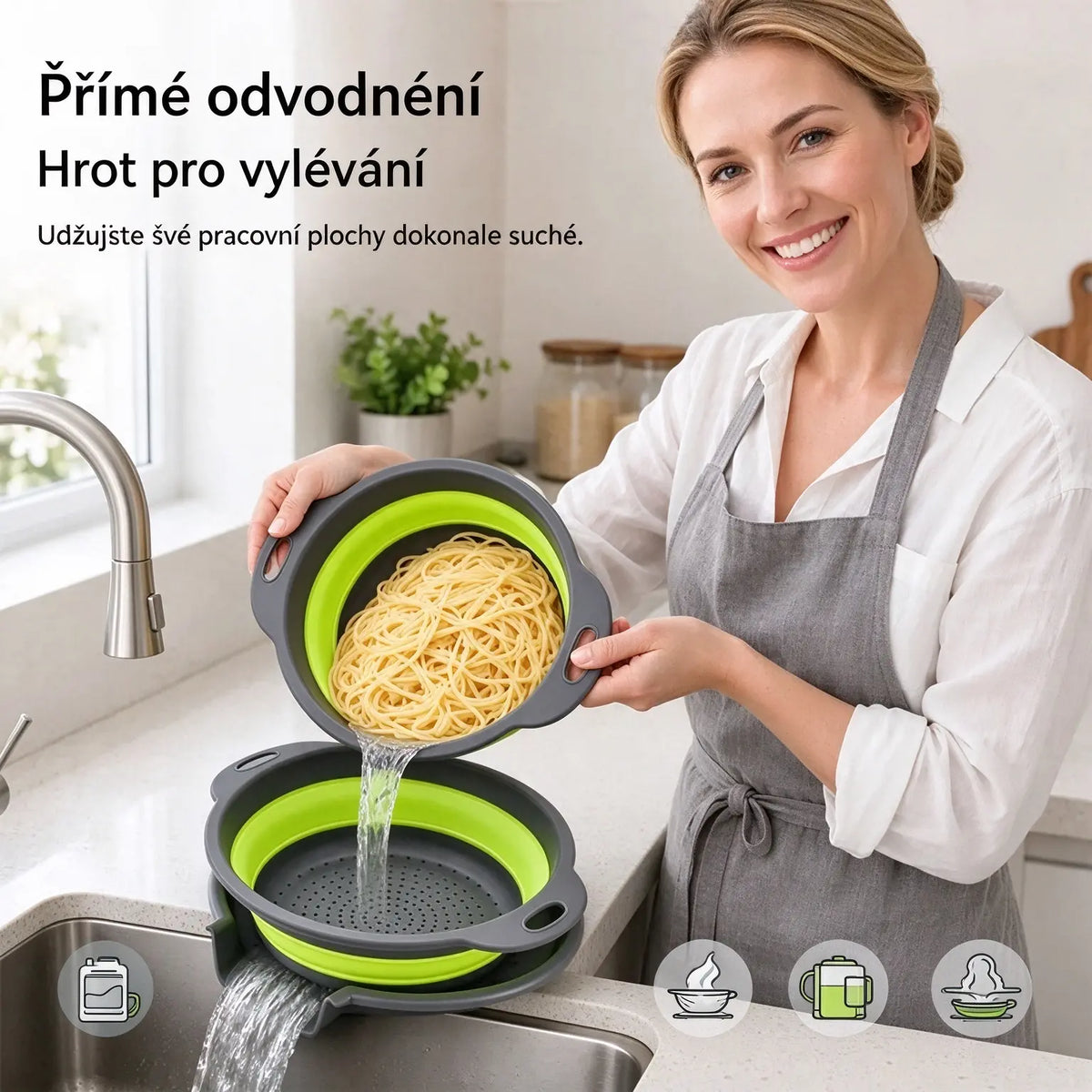 50% SLEVA 🔥 Sada 3 skládacích silikonových cedníků, kulaté omyvátko na ovoce a zeleninu, skladný filtrační košík do kuchyně