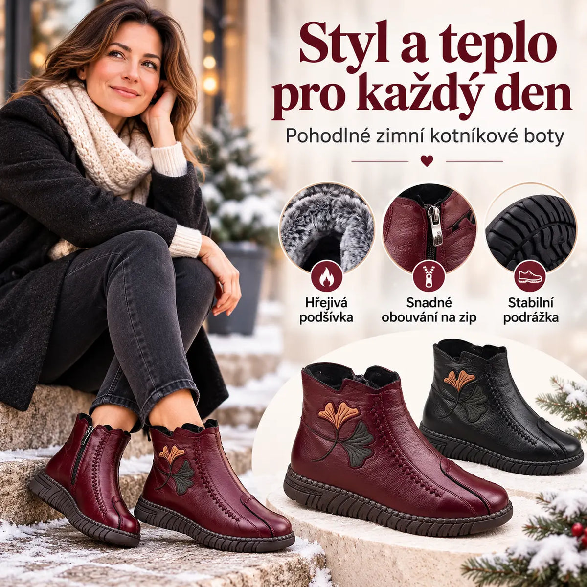 🔥50% SLEVA! 【35–41】 Nové dámské zimní bavlněné kotníkové boty 2026, s fleecovou podšívkou, měkká kůže, protiskluzová měkká podrážka, pohodlné boty pro maminky