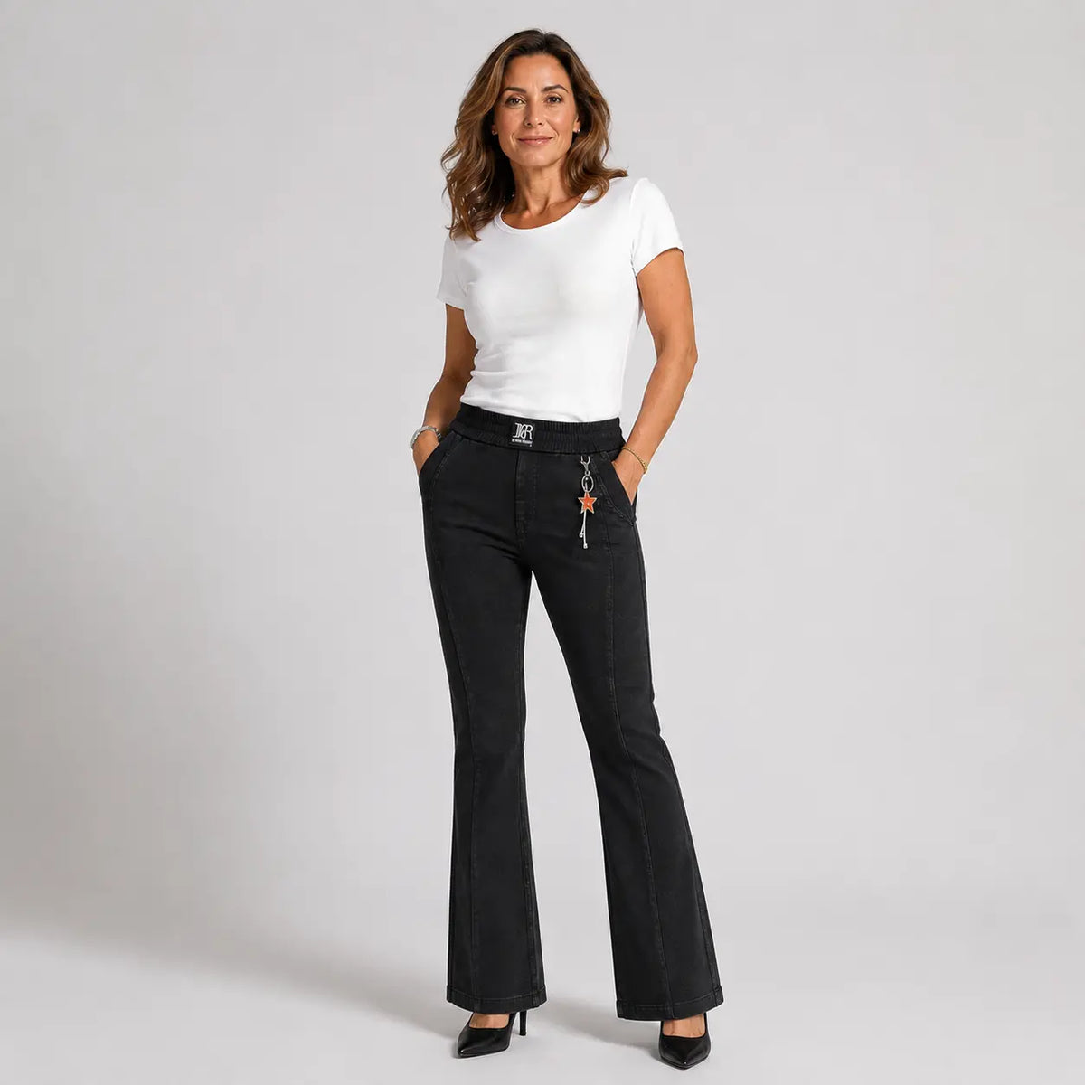 50% SLEVA 👖【M–4XL】Dámské vysokopásové strečové džíny, široký lem, pružný pas, velké velikosti 40–105 kg, letní módní kalhoty pro maminky, štíhlý střih