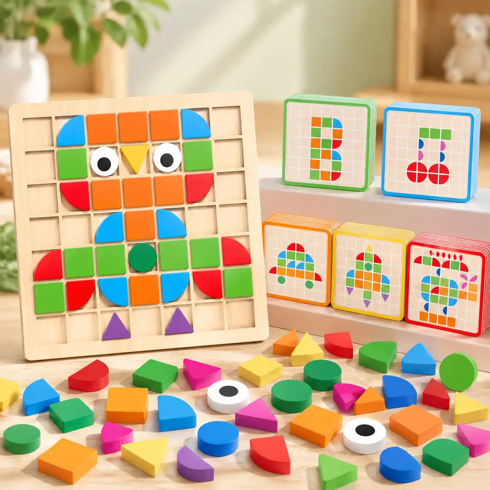 🔥50% SLEVA | Dřevěná 3D mozaiková puzzle pro děti, vzdělávací stavebnice, předškolní stolní hra, rozvíjí logiku a kreativitu