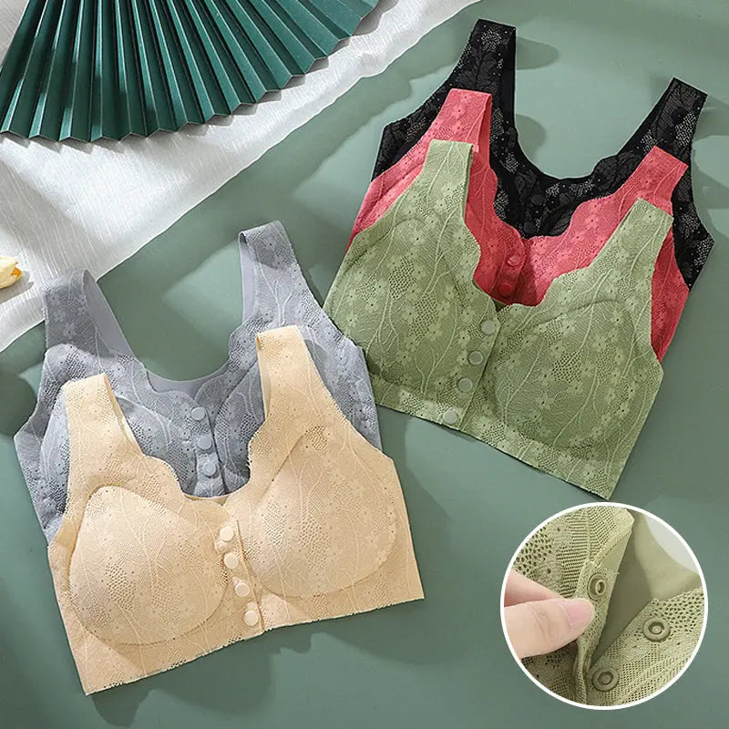 👙 50% SLEVA | Balení po 3 ks, Dámská krajková podprsenka bez kostic, zapínání vpředu, tenký střih, pro ženy 40–100 kg, pohodlná mamčina podprsenka