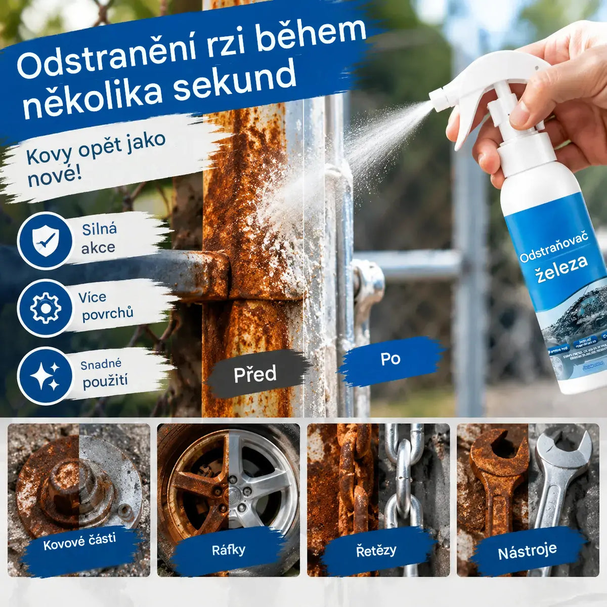 🔥Kup 1, získej 1 zdarma｜Víceúčelový sprej na odstranění rzi, odrezovač pro kov, kola, řetězy a nářadí, ochrana proti rzi