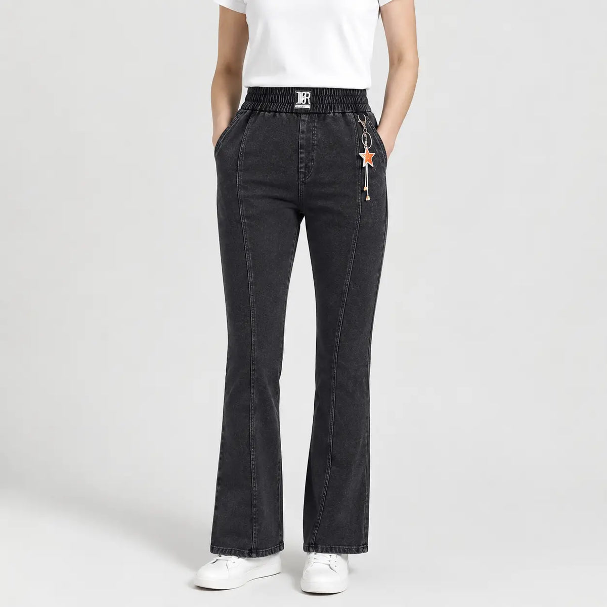 50% SLEVA 👖【M–4XL】Dámské vysokopásové strečové džíny, široký lem, pružný pas, velké velikosti 40–105 kg, letní módní kalhoty pro maminky, štíhlý střih