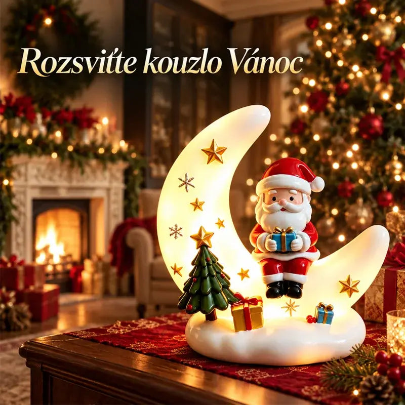 🔥50% SLEVA | 🎅💡Vánoční měsíční noční světlo se Santa Clausem, pryskyřičná dekorace, USB napájení, vánoční dárek do obýváku a ložnice