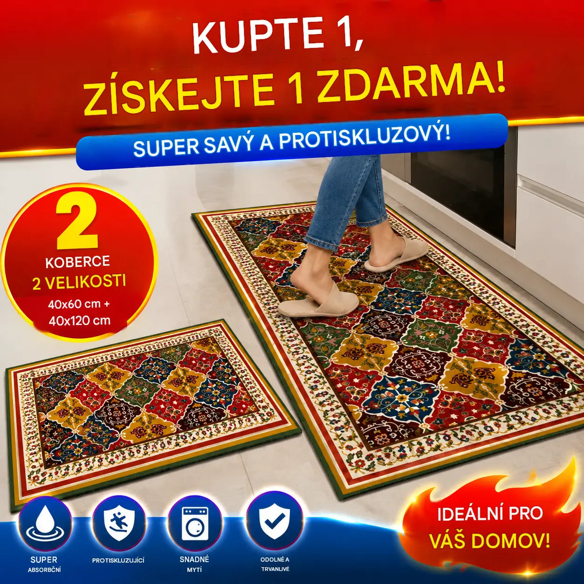 🔥 Kup 1, získej 1 ZDARMA｜Kuchyňská rohož z měkké diatomitové hlíny 40×60 cm + 40×120 cm, savá na vodu a olej, protiskluzová, omyvatelná, odolná proti špině a opotřebení