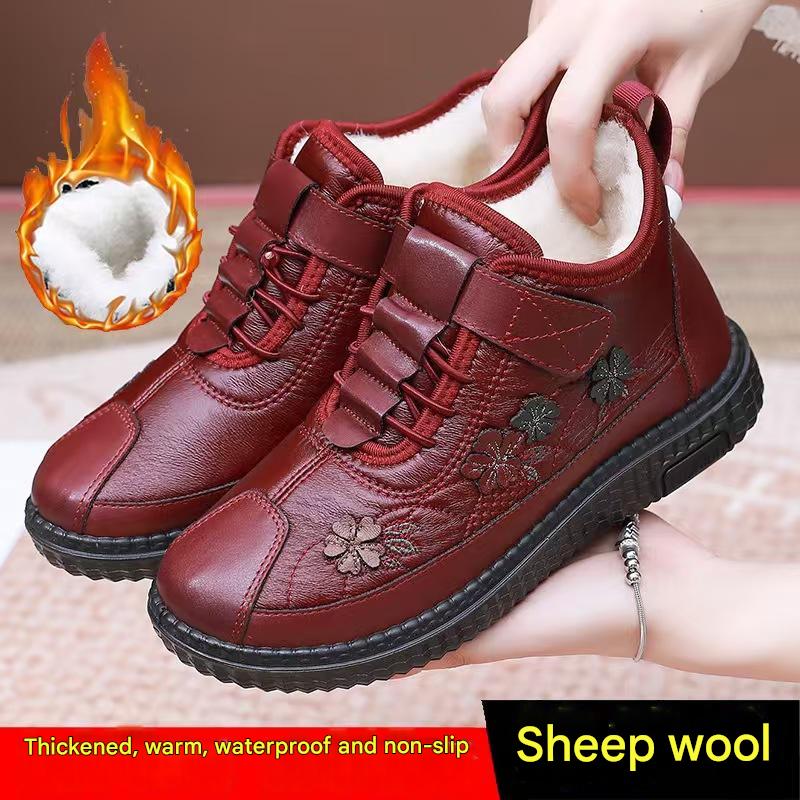 💖🌟50% SLEVA! ❄️⛄【35-42】Dámské zimní boty s výšivkou, zateplené vlněnou podšívkou, voděodolné, protiskluzová měkká podrážka, pohodlné boty pro seniory