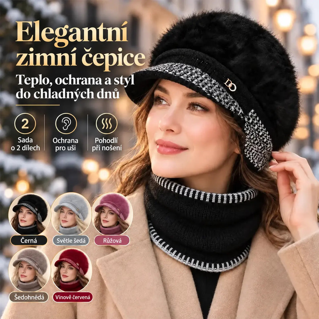 🔥50% SLEVA｜【čepice + šála】Dámská pletená kšiltovka z králičí srsti s ušními klapkami, teplá, všestranná, na podzim a zimu, vhodná pro maminky a seniory