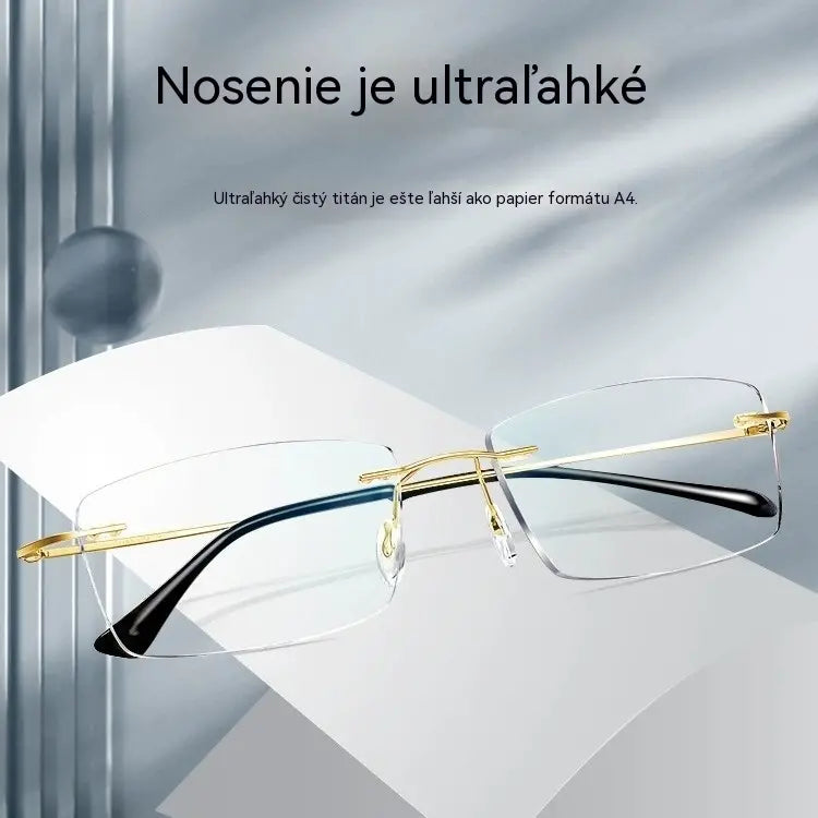 50% SLEVA🔥Ultralehké bezrámové titanové brýle proti modrému světlu, unisex, čtvercový tvar, presbyopické brýle pro seniory