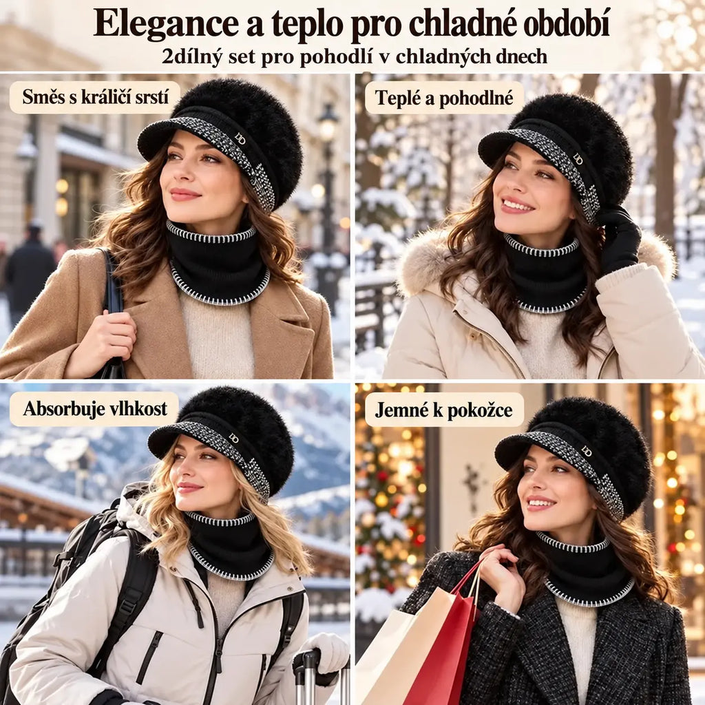 🔥50% SLEVA｜【čepice + šála】Dámská pletená kšiltovka z králičí srsti s ušními klapkami, teplá, všestranná, na podzim a zimu, vhodná pro maminky a seniory