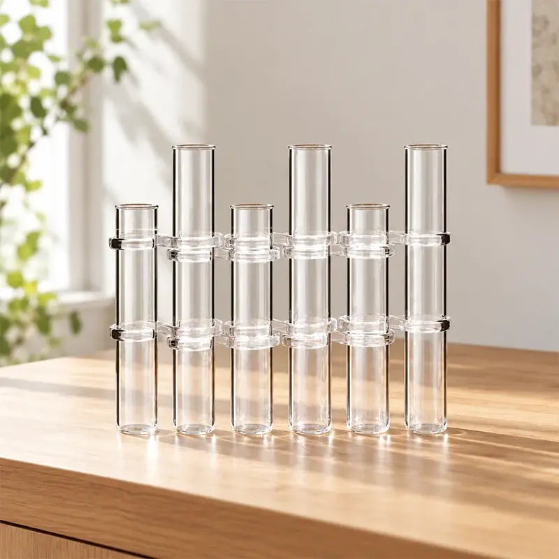 💐50% SLEVA | 【6 kusů】Skleněná váza ve stylu zkumavky, průhledná borosilikátová sklo, skladací design, dekorace na hydroponické květiny